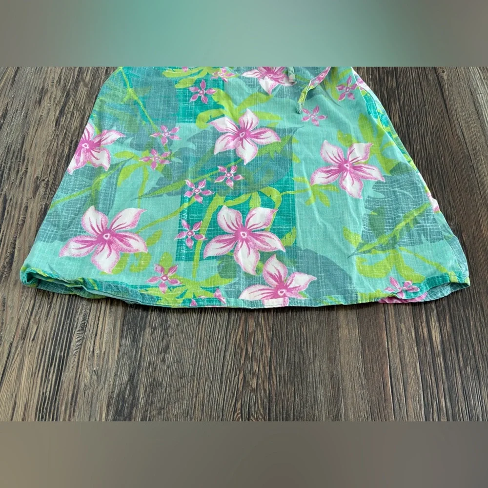 Vtg Disney Store Minnie Mouse Tropical Hawaiian Cotton Dress 4T Green Pink Y2K - Picture 7 of 11